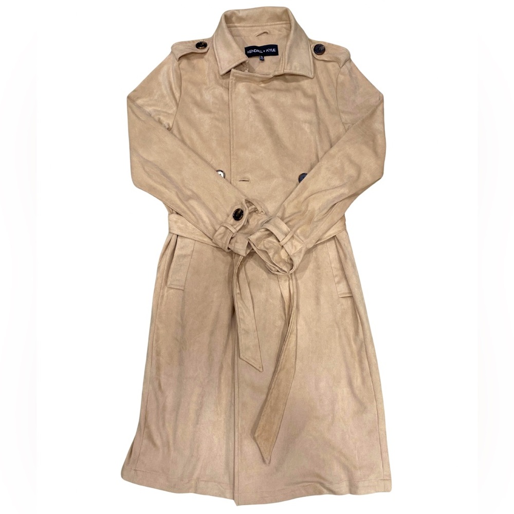 NWOT Kendall & Kylie Tan Beige Faux Suede Trench Coat M Button up Jacket